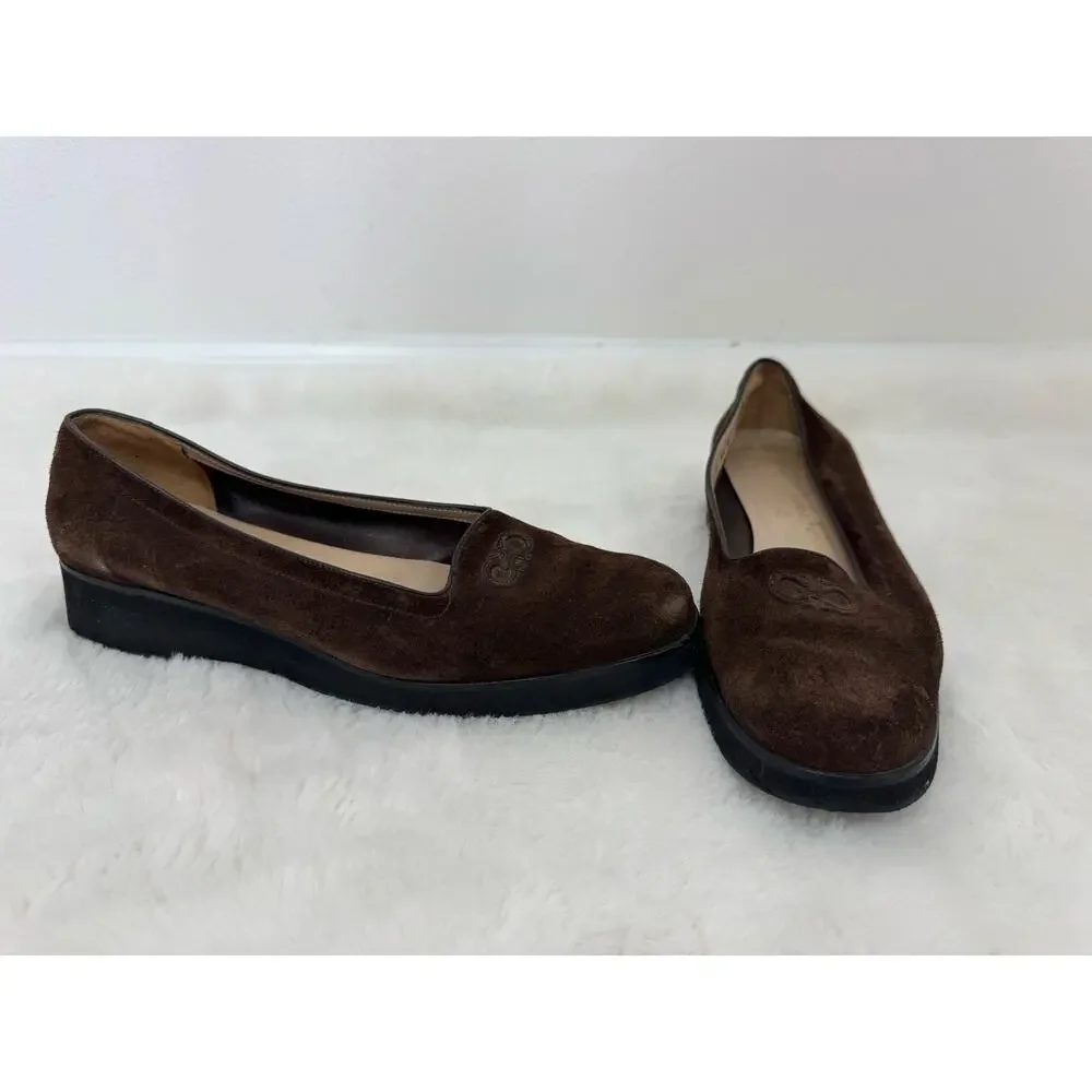 Salvatore Ferragamo Brown Suede Wedge Loafers 9.5 B - Picture 2 of 10